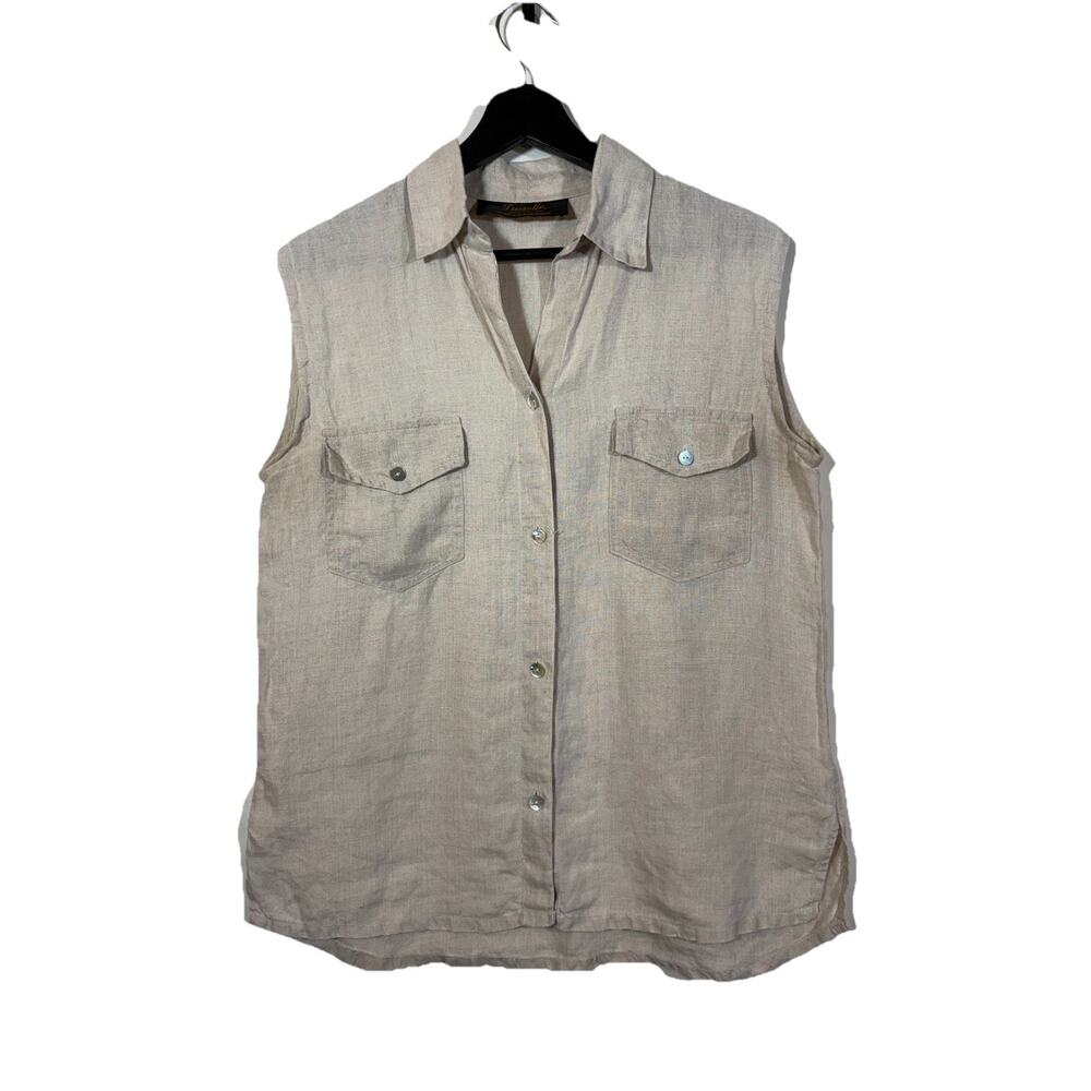 Luiselle Made in Italy Cotton Natural Sleeveless Button Blouse Size S Neutral